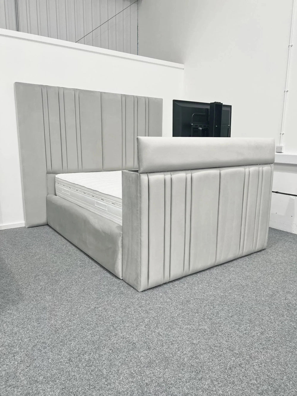 The Nevada Tall Panel Bespoke TV Bed in Luxury Velvet - Esme Furnishings