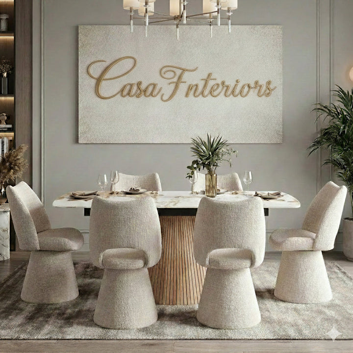 Monaco Pandora Beige 160-240cm Extending Ceramic Marble Dining Table With Beige Velvet 360 Swivel Chairs