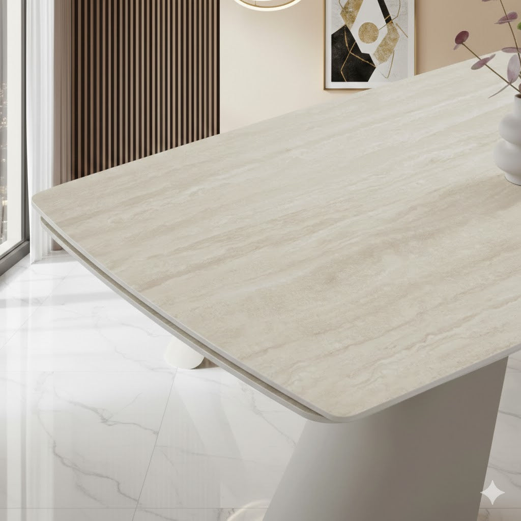 Carletti 180-280cm Italian Cream & Beige Travertine Ceramic Marble Side Extending Dining Table