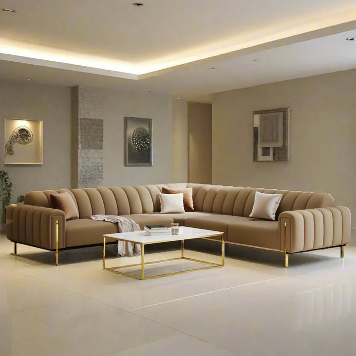 Bellisio Luxury Mink Beige & Gold Corner Sofa 250x250cm